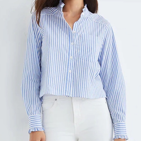 Veronica Beard Tops - Veronica Beard Bluebell Stripe Ruffle Whitman Shirt Blouse Blue and White